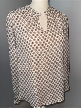 LOFT Cream Blouse with Multicolor Medallion Print